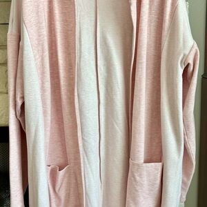 Light Pink Two Tone Open Front Tunic Length Cardigan